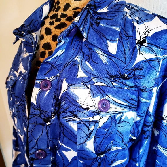 RAFAELLA Blue Floral Print Jacket - Picture 2 of 4